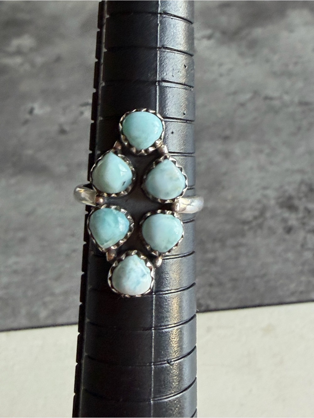Sterling Silver Blue Larimar Cluster Ring - Sz 6.5 - Picture 8 of 8